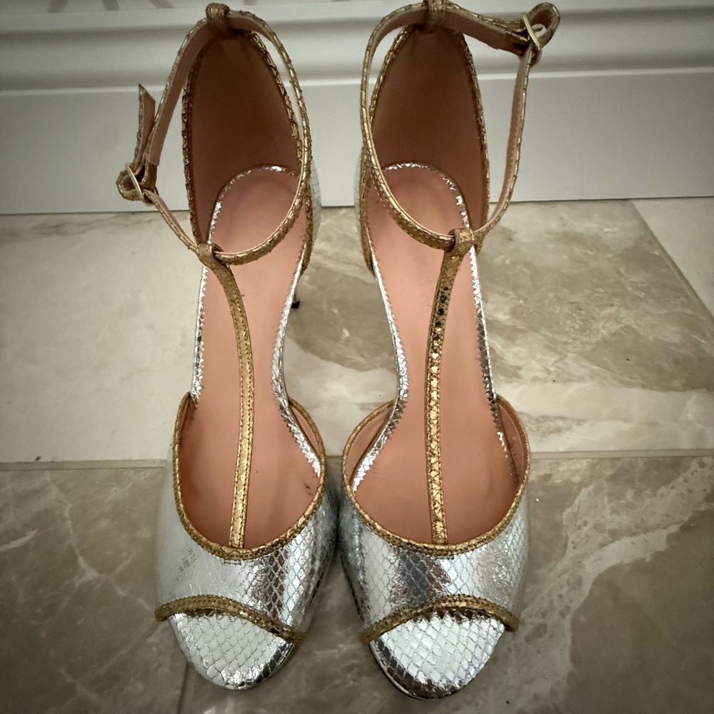 J. Crew Metallic Snakeskin Heels
